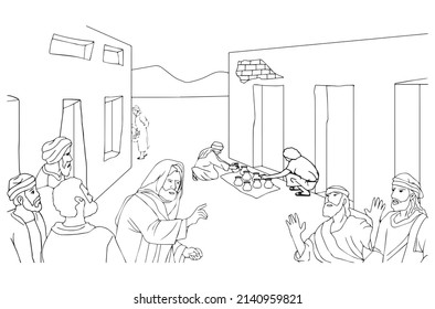Jesus drove the merchants in the temple, Vector.