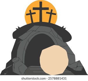 Jesus Easter tomb grave with stone vector art