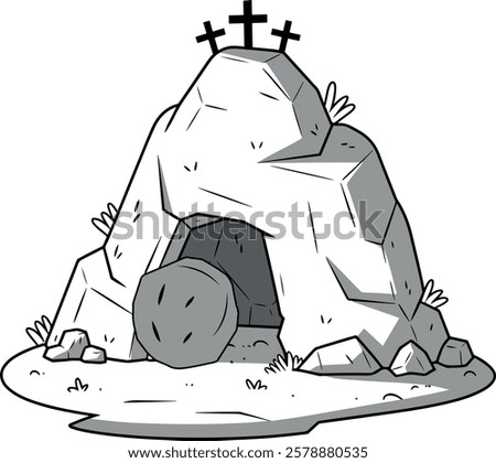 Jesus Easter tomb gray stone nature vector art
