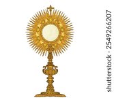 Jesus Eucharist, catholic illustration. First Holy communion sacred chalice.