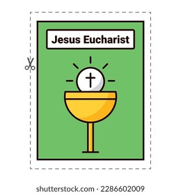 jesus eucharist icon with frame dotted . christian flashcard . vector illustration