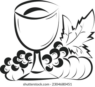 Jesus And The Eucharist illustration. Eucharist in Chalice with Grapes and Wheat for print or use as poster, card, flyer or T Shirt