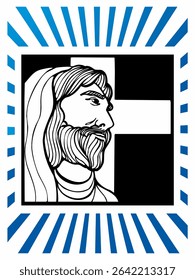 Jesus face illustration black and blue clipart