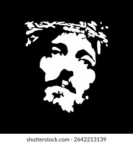 Jesus face illustration black and white clipart