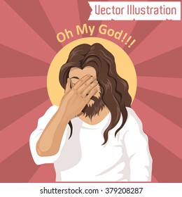 Jesus Face Palm. Vector Illustration.