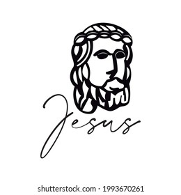 Jesus face silhuette, Design with text and  Draw. RH+, sublimation design and Vector T-shirt fashion design.