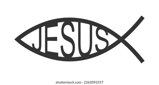 Jesus fischen. Ichthys Symbol. Bibelsymbol. Geheime Blitze in christlicher Religion einzeln auf weißem Hintergrund. Emblem für Autobamper, Anhänger, Halskette. Vektorgrafik-Illustration