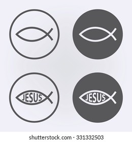 Jesus Fish Icon set in circle . Vector illustration