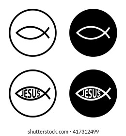 Jesus Fish Icon set in circle . Vector illustration