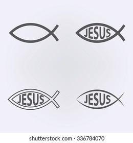 Jesus Fish Icon Set . Vector illustration
