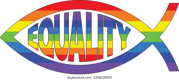 Jesus Fish Rainbow Ichthus Pride Equality Symbol Gay Pride LGBQT