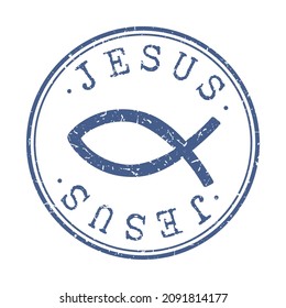 Jesus Fish Religion Stamp Vintage Vector. Illustration Postmark Religious Clip Art Symbol.