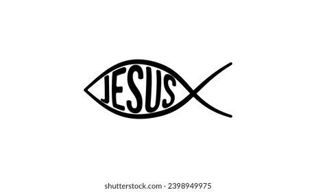 Jesus Fish Symbol, black isolated silhouette