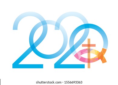 Jesus fish symbol new year. 
2020 new year with Jesus fish symbol with cross. Isolated on white background. Vector available. 