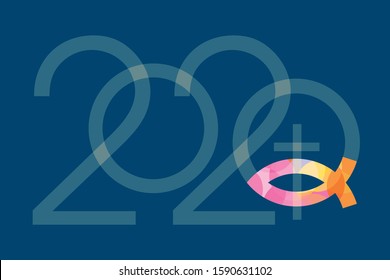 
Jesus fish symbol new year. 
2020 new year with Jesus fish symbol with cross on blue background. Vector available. 