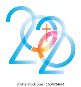 Jesus fish symbol new year.
2020 new year with Jesus fish symbol with cross. Isolated on white background. Vector available.