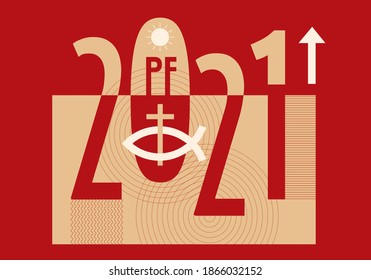 
Jesus fish symbol, new year greeting card.
Pf card new year 2021 with Jesus fish symbol with cross, on red background. Vector available.