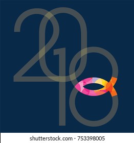 Jesus fish symbol new year. 
New year with Jesus fish symbol on blue background. Vector available. 