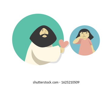 Jesus gave the heart to children Religious concepts It is a vector cartoon which can be used for various designs.