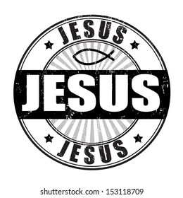 Jesus grunge rubber stamp on white, vector illustration