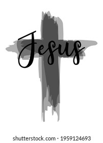 Jesus - Hand written Vector calligraphy lettering text in cross shape. Christianity quote for design. Typography poster. Tattoo.