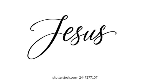 Jesus - Handwritten inscription in calligraphic style on a white background. Vector illustration