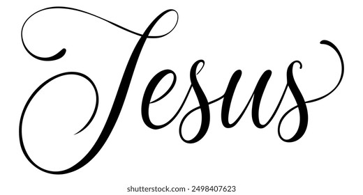 Jesus - Handwritten inscription in calligraphic style on a white background. Vector illustration