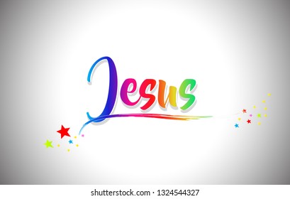 Jesus Handwritten Word Text with Rainbow Colors and Vibrant Swoosh Design Vector Illustration.