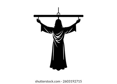 Jesus hanging silhouette on white background