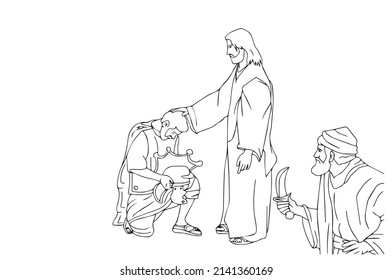 Jesus heals a soldier's ear, vector.