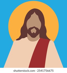 Jesus in heaven with a halo. Day of the Ascension of Jesus Christ. Holy Week Abstract illustration of Jesus Christ