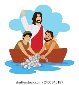 Jesus and his first disciples Simon Peter and Andrew who were fishermen, Jesus performed a miracle for Simon Peter and Andrew by catching many fish in the sea