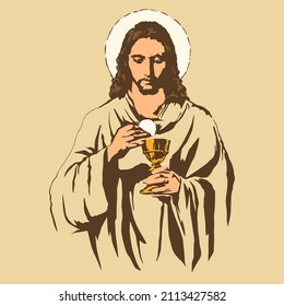 Jesus holding a chalice in his hand.