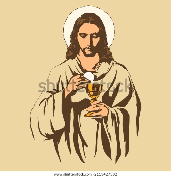 Jesus holding a chalice in his hand.