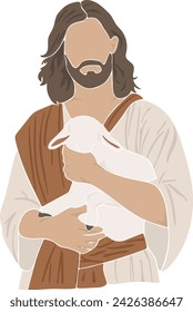 Jesus hält ein Schaf in seinen Armen, Boho Silhouette, christliche Vektor-Illustration