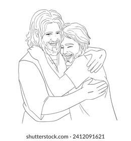 Jesus hug comfort crying child feel supportive show love and care. Christ embrace support unhappy sad kid distressed with problems.