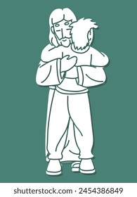 Jesus Hugged a Man with Love and Comfort Cartoon Graphic Vector