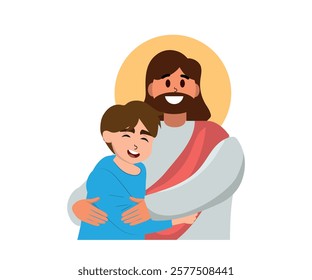 Jesus hugging a child, Christian education. vector illustration.