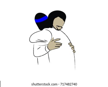 Jesus hugs cartoon vector.
