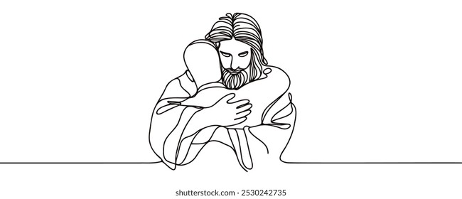 Jesus hugs a man Continuous one line drawing