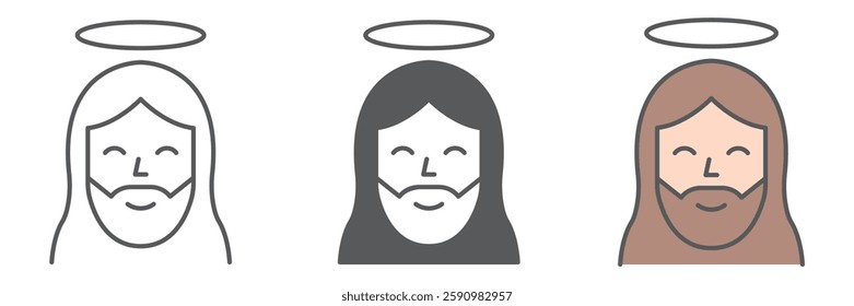 Jesus icon collection, Happy Easter and christmas, jesus christ vector icon set, vector graphics, editable stroke outline sign, eps 10