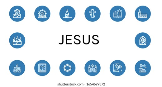 jesus icon set. Collection of Jesus, Bible, Church, Orthodox cross, Monastery, Crown of thorns, Stained glass window icons