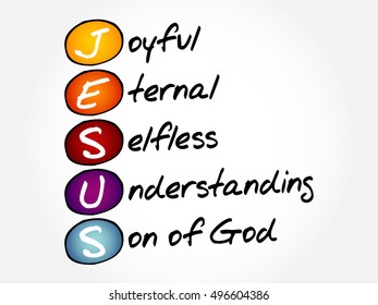 JESUS - Joyful Eternal Selfless Understanding Son of God, acronym concept
