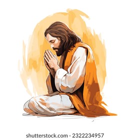 Jesus kneeling praying waterco