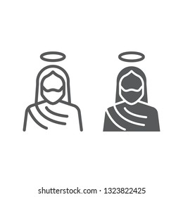 Jesus line and glyph icon, christianity and god, christ sign, vector graphics, a linear pattern on a white background, eps 10.