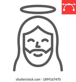 Jesus line icon, Happy Easter and christmas, jesus christ vector icon, vector graphics, editable stroke outline sign, eps 10