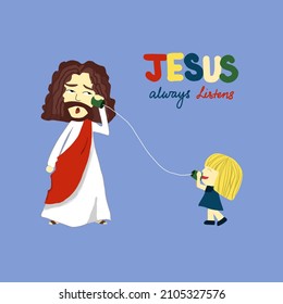 Jesus listens to our prayer vector illustration artwork with little girl