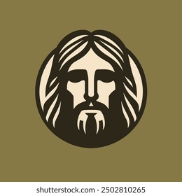 Jesus logo. Jesus head face portrait.  icon, emblem. Vector illustration