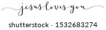 JESUS LOVES YOU black brush calligraphy banner