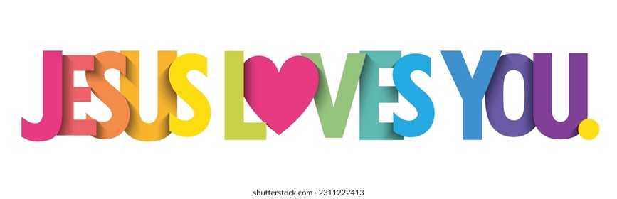 JESUS LOVES YOU colorful vector typography banner with rainbw gradient and heart symbol